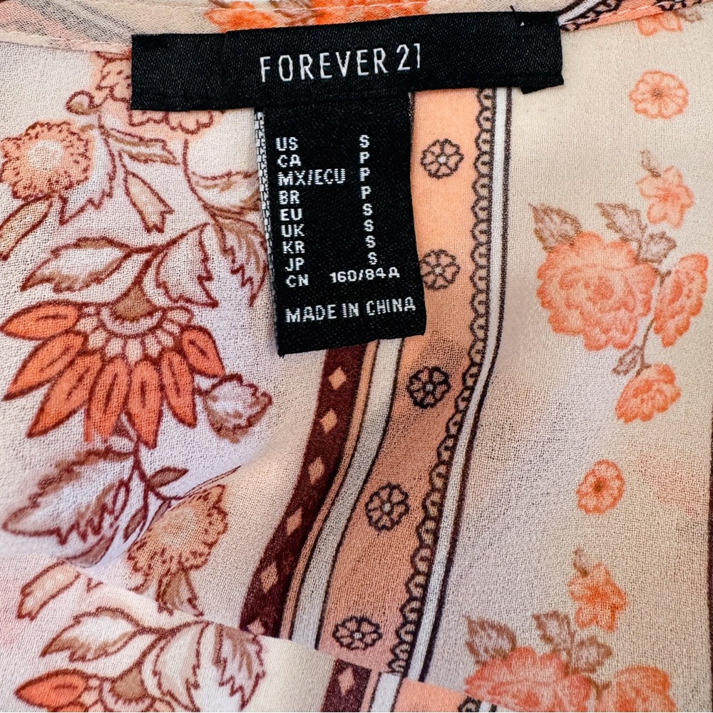FOREVER 21 NWOT Sheer chiffon boho duster robe in a vintage print size SMALL - Picture 7 of 8